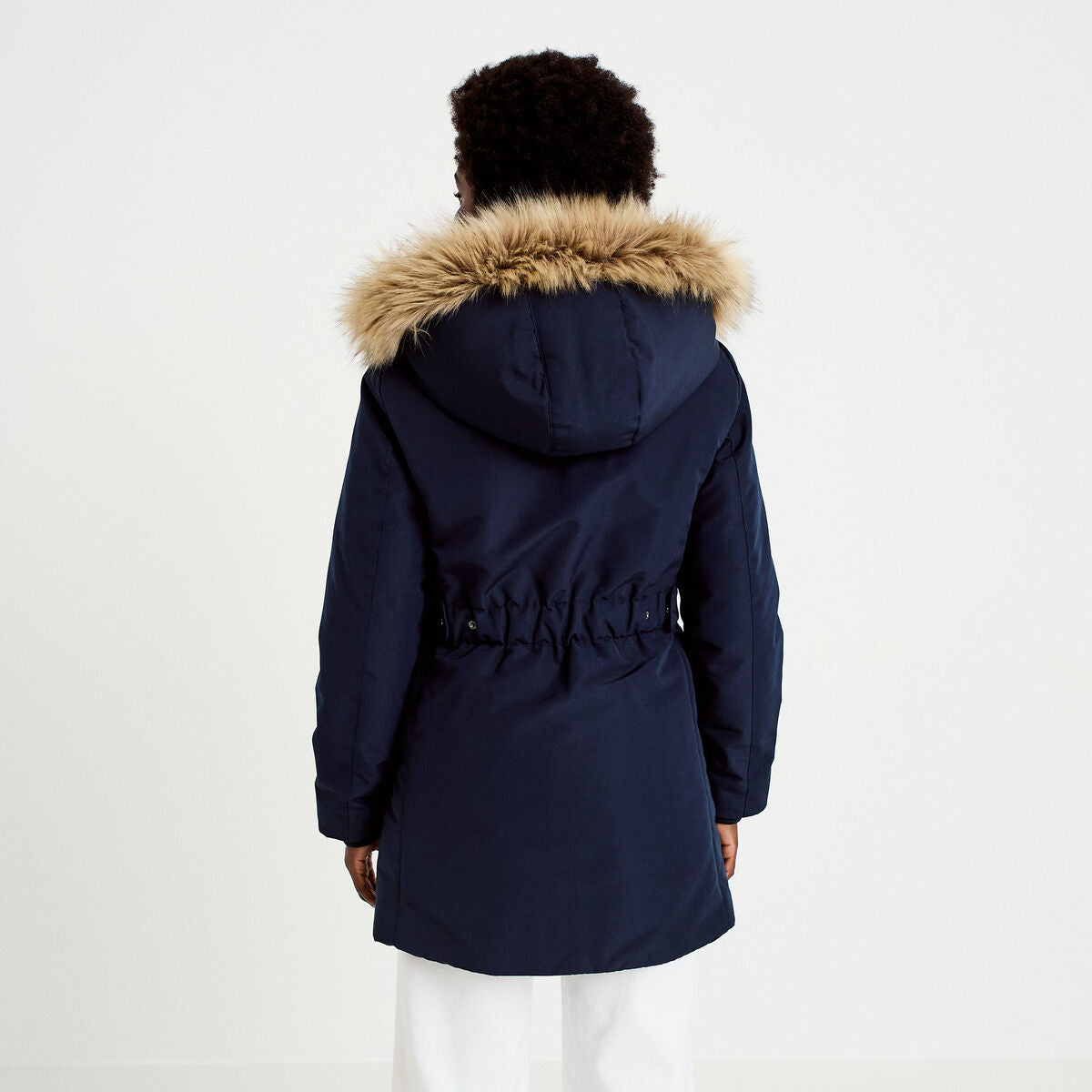 Parka à capuche fausse fourrure bleu marine femme