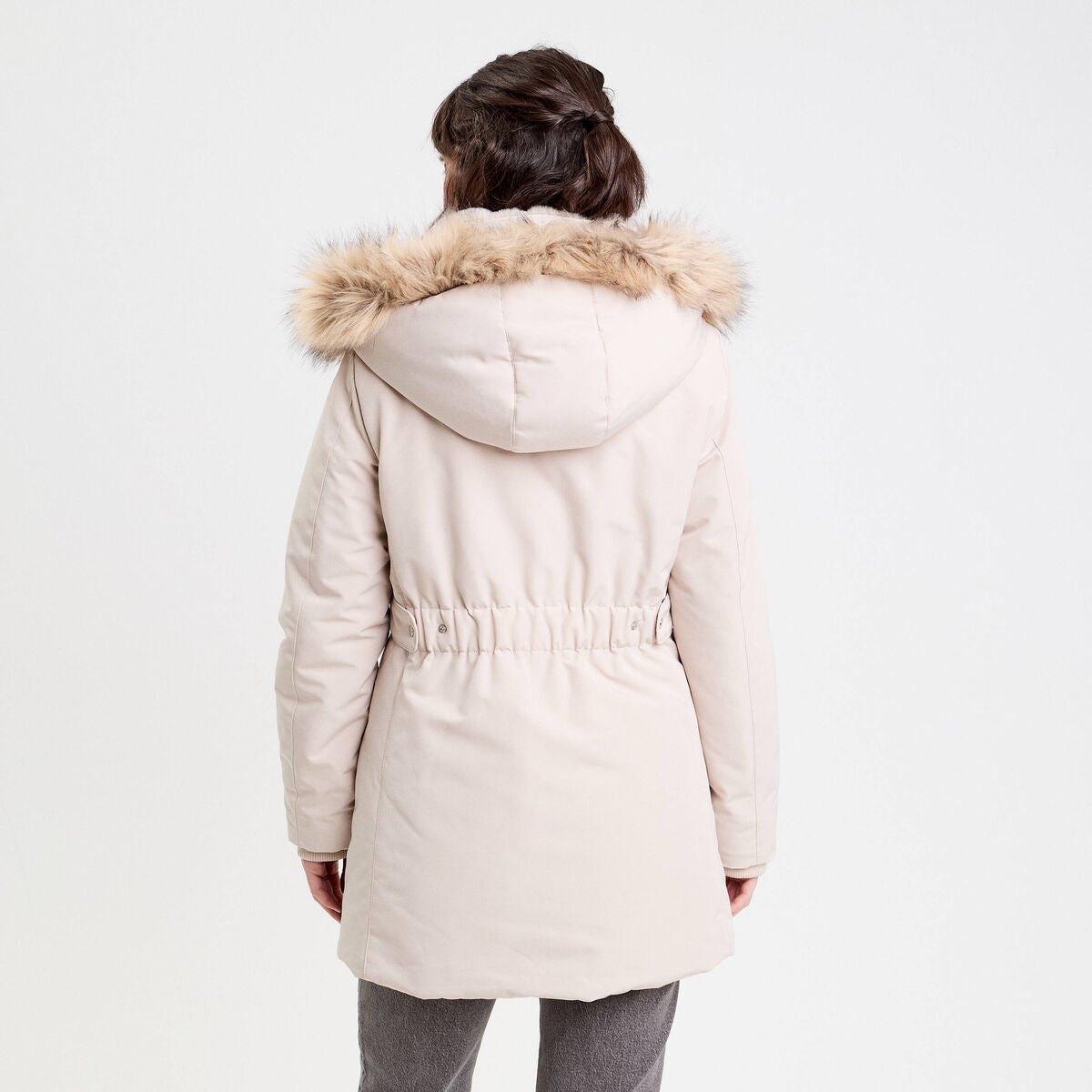 Parka à capuche fausse fourrure ecru femme