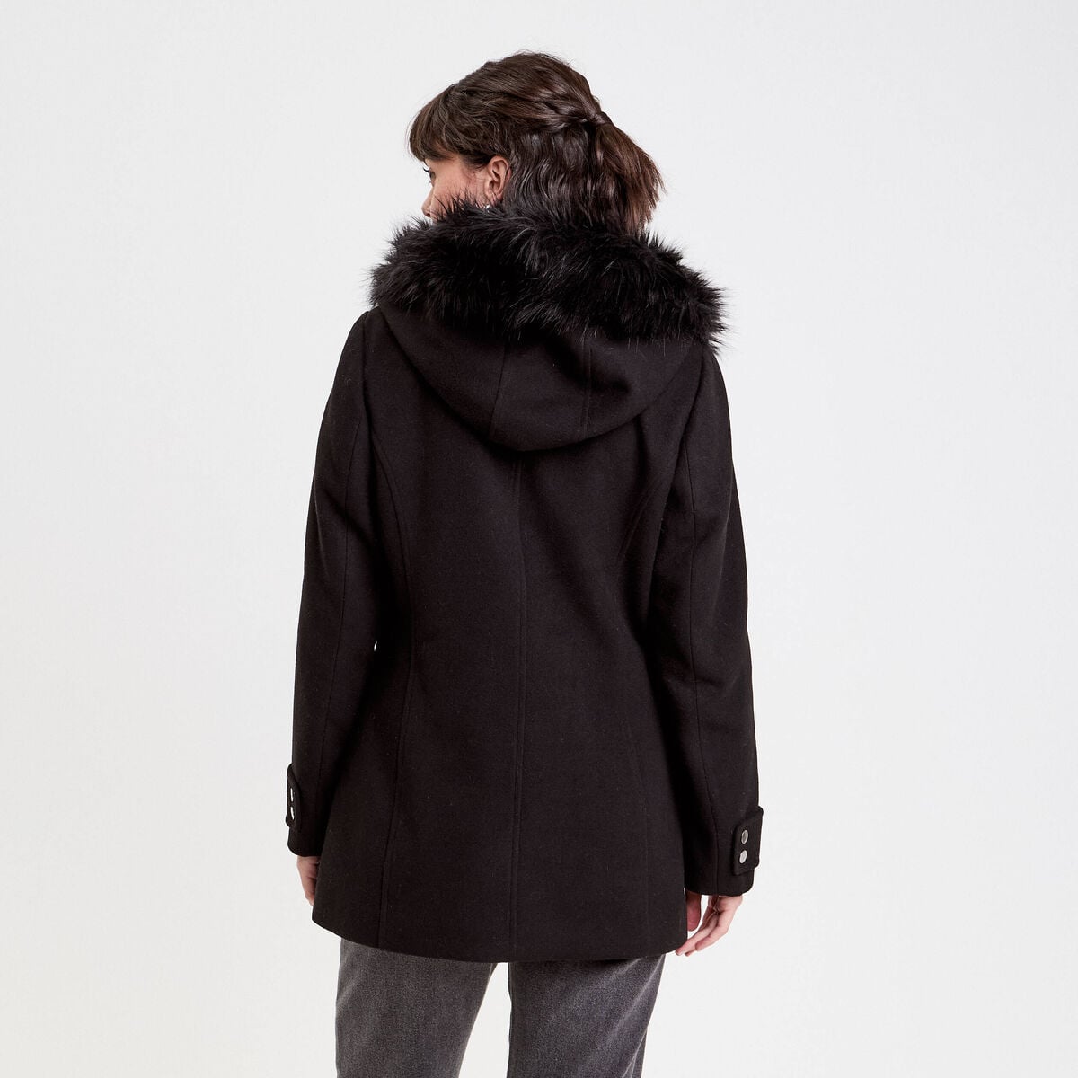 Manteau droit avec capuche noir femme