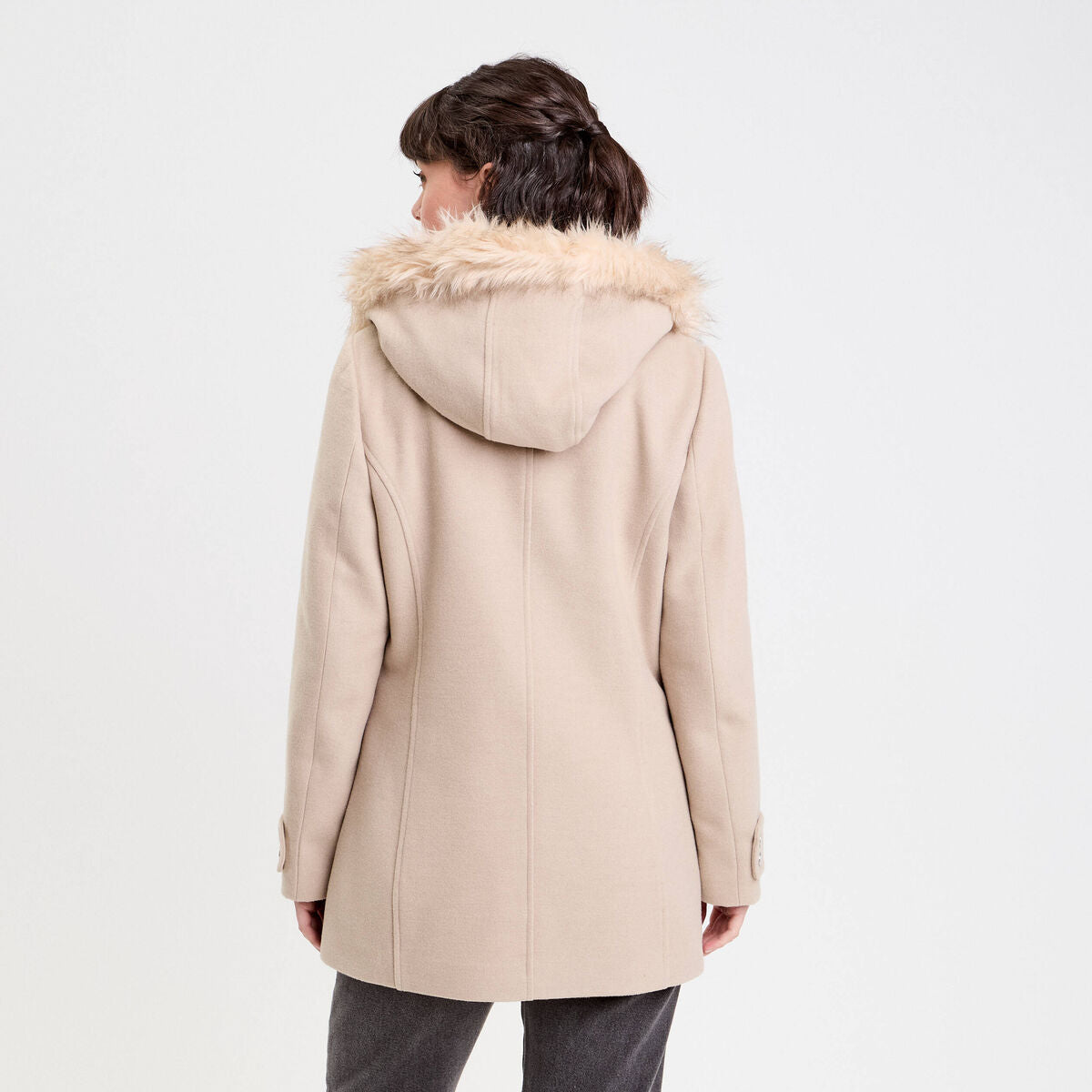 Manteau droit avec capuche beige femme