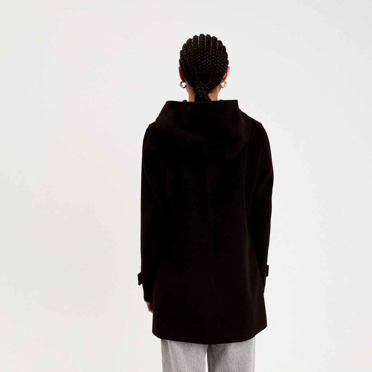Manteau ajusté 3/4 à capuche noir femme