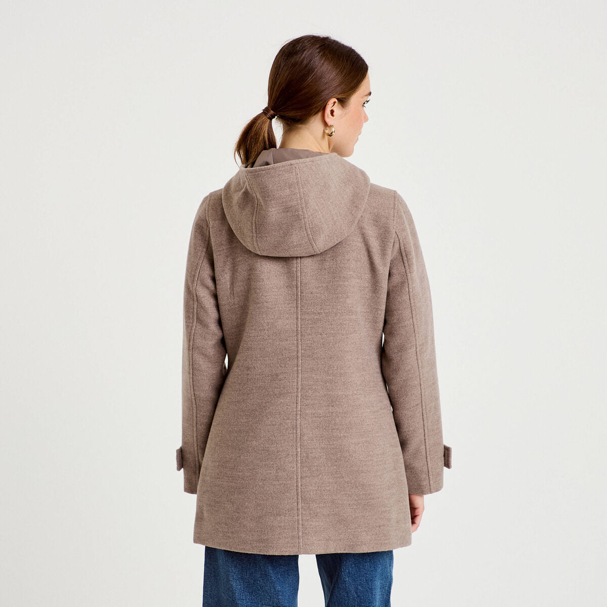 Manteau ajusté 3/4 à capuche taupe femme