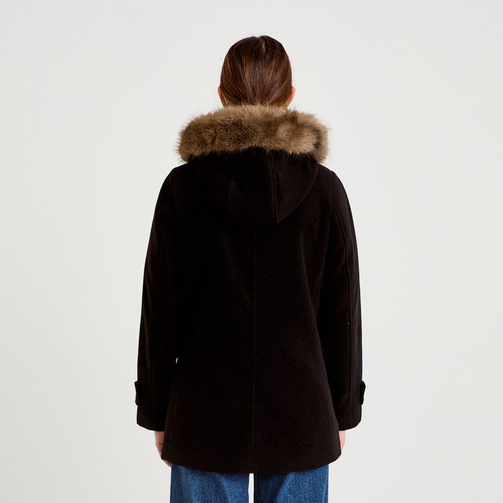 Manteau mi-long à capuche noir femme