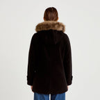 Manteau mi-long à capuche noir femme