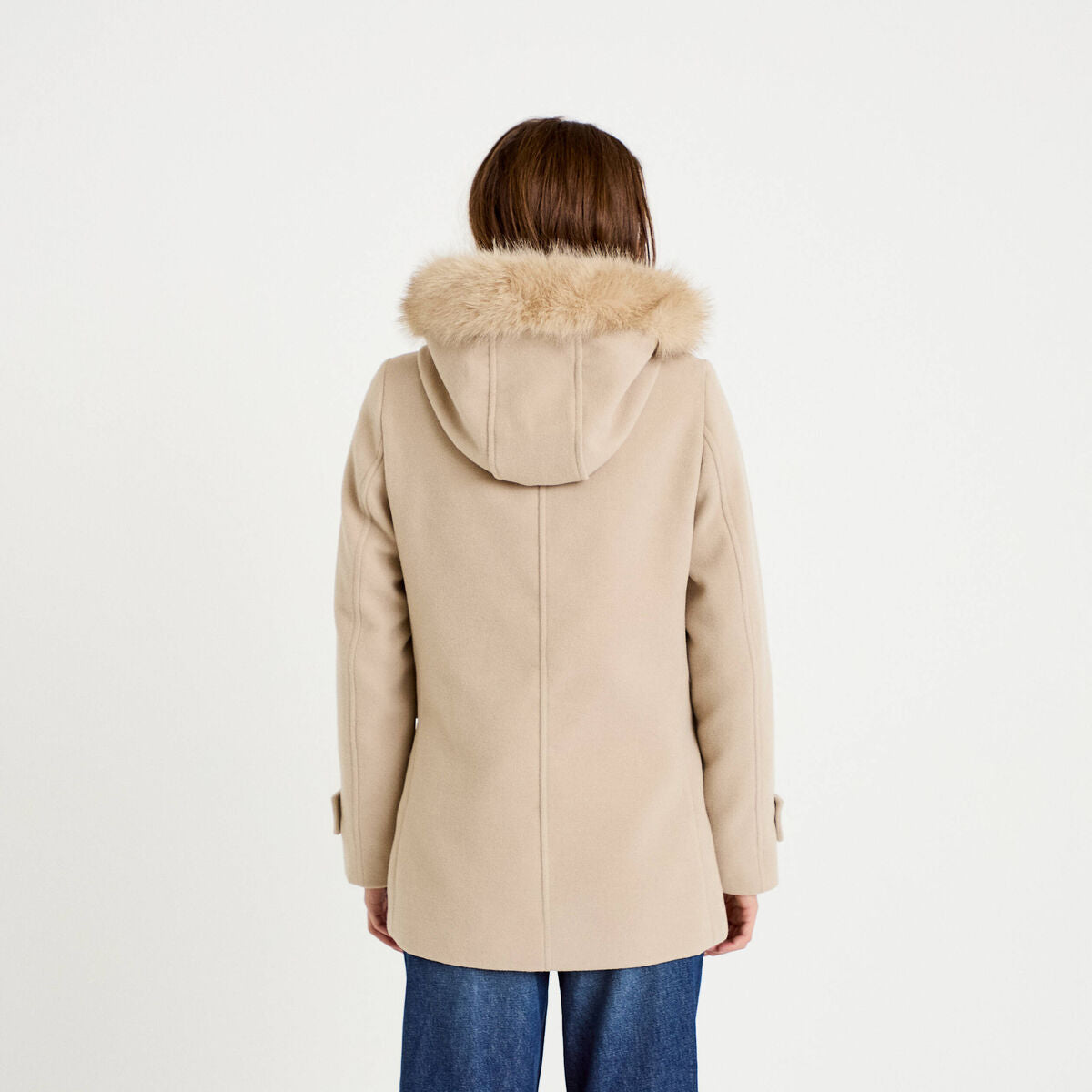 Manteau mi-long à capuche beige femme