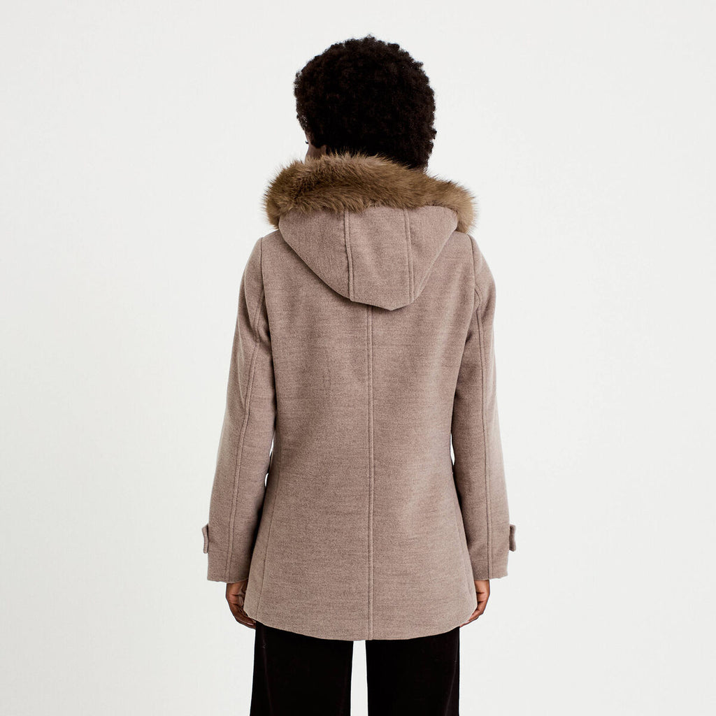 Manteau mi-long à capuche taupe femme