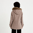 Manteau mi-long à capuche taupe femme