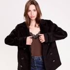 Caban col tailleur manches longues noir femme