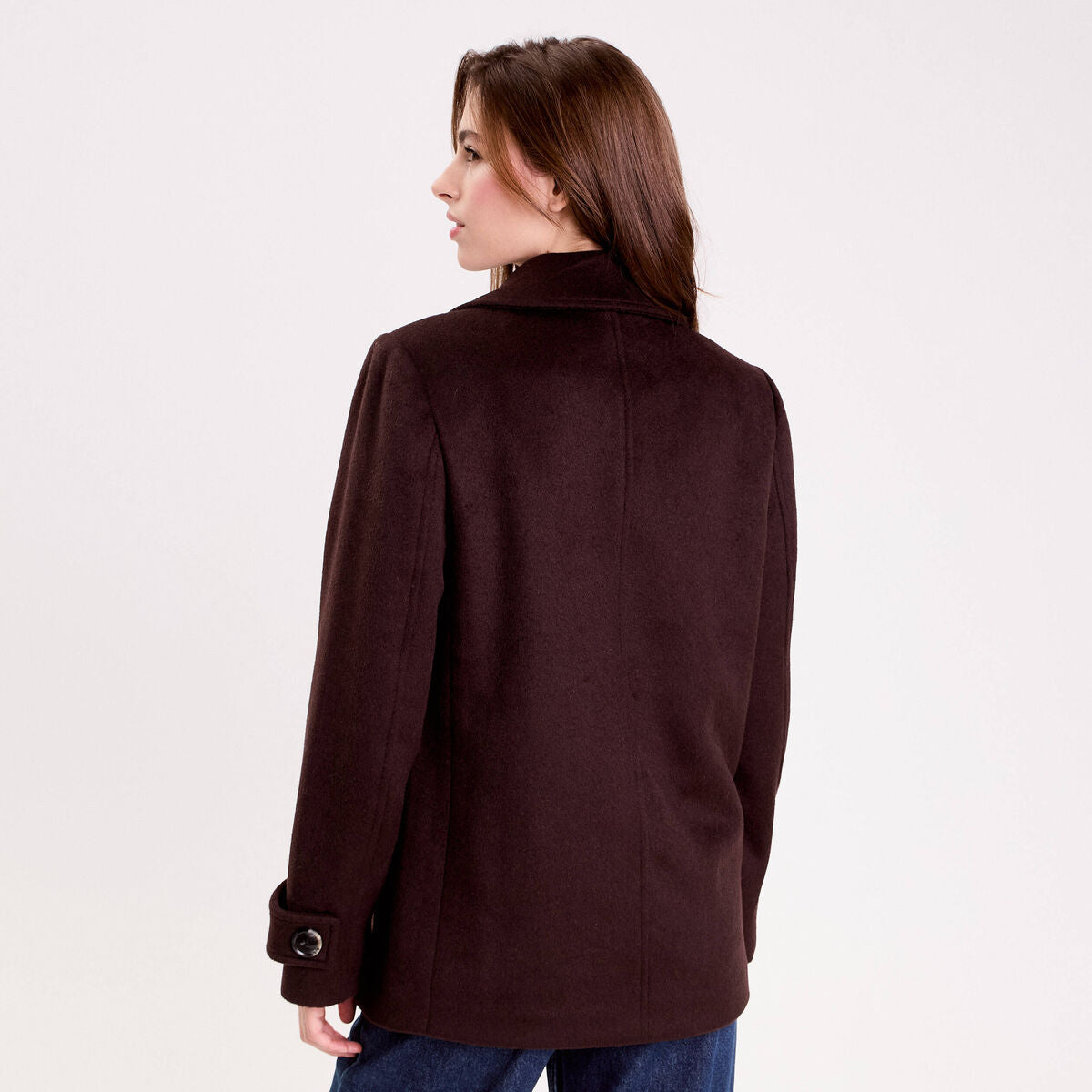 Caban col tailleur manches longues marron foncé femme