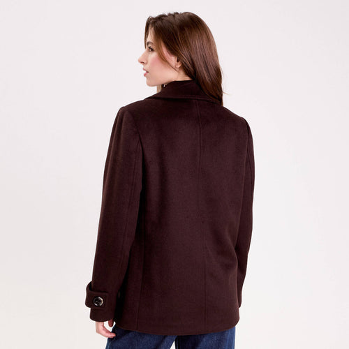 Caban col tailleur manches longues marron foncé femme
