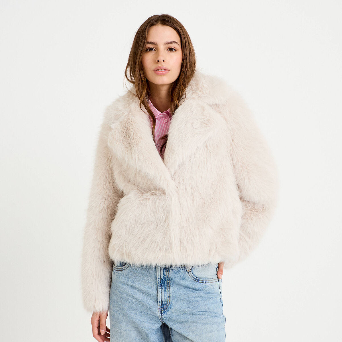 Manteau fausse fourrure ivoire femme