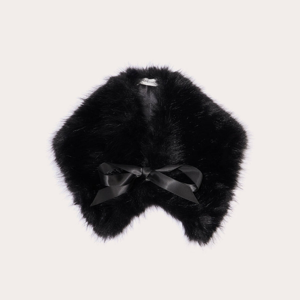 Foulard en fausse fourrure noir femme