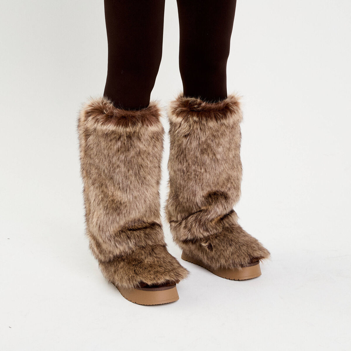 Guêtres en fausse fourrure sable femme