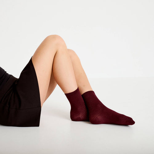 Chaussettes fils métallisés bordeaux femme