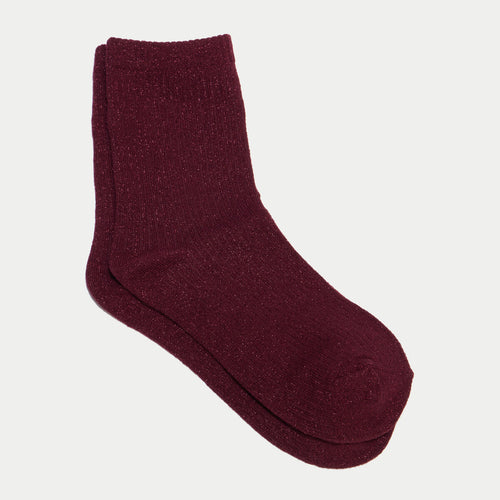 Chaussettes fils métallisés bordeaux femme
