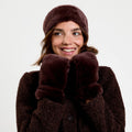 Set bandeau et gants fausse fourrure marron foncé femme