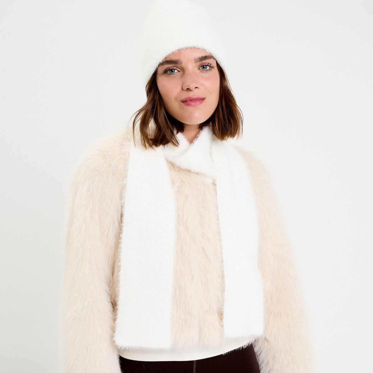 Ensemble écharpe et bonnet ecru femme