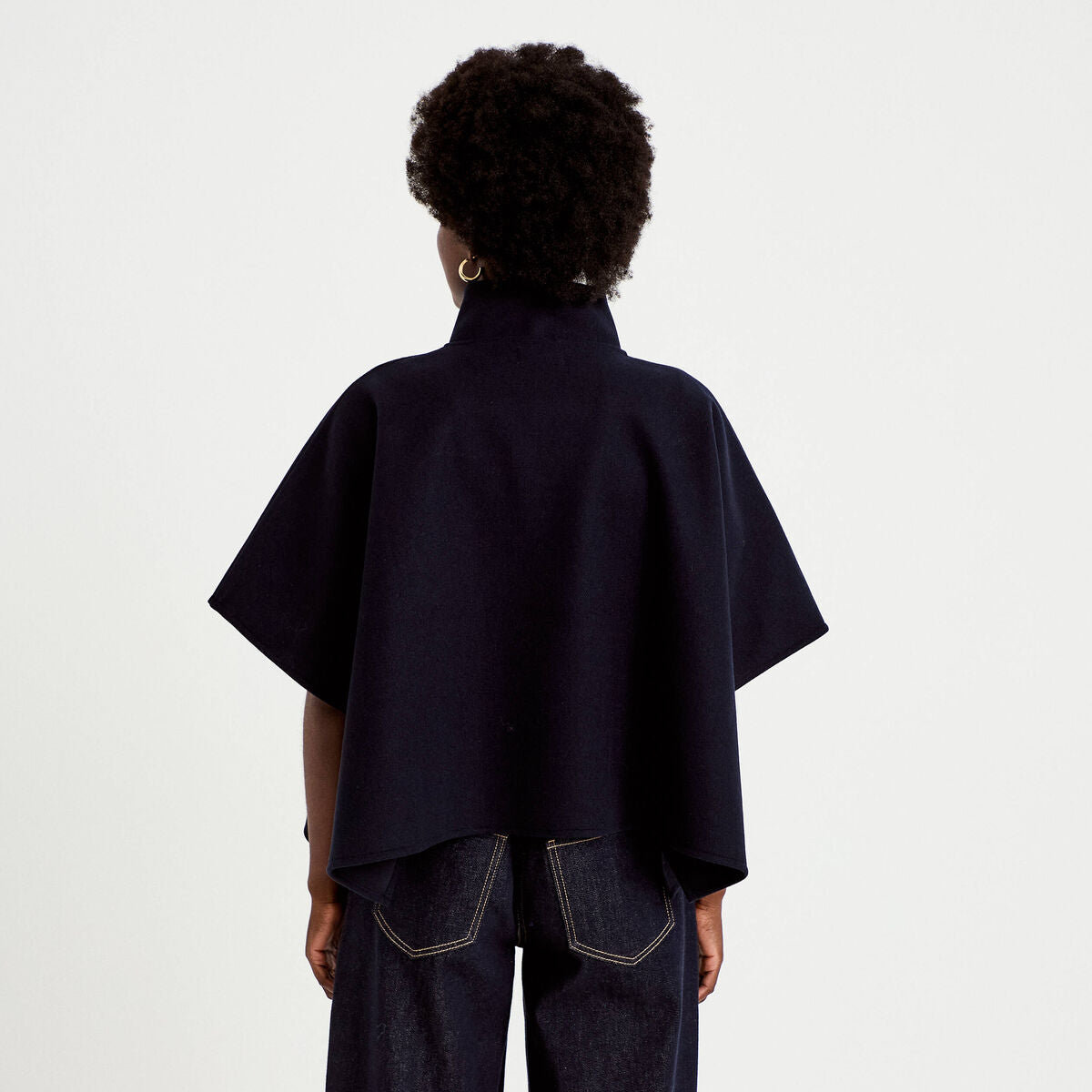 Poncho col américain bleu marine femme