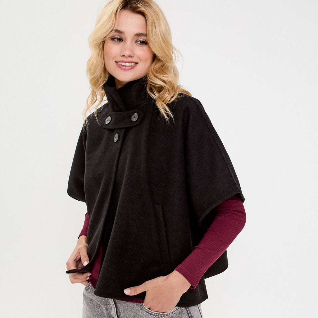 Poncho col américain noir femme