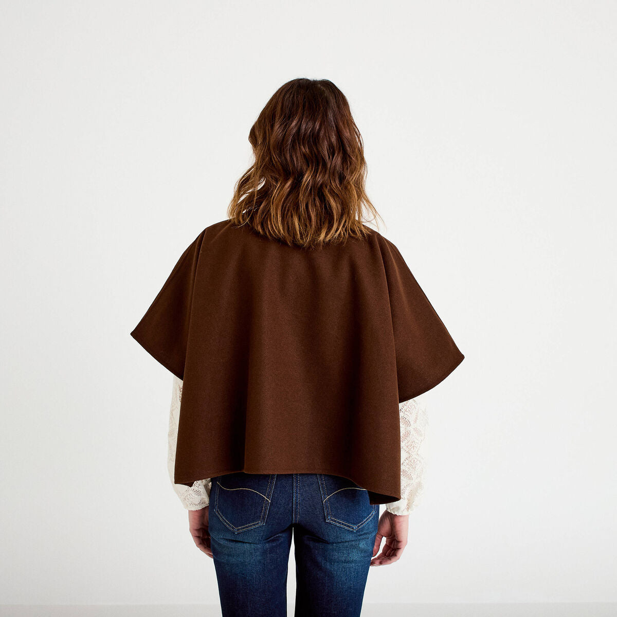 Poncho col américain marron foncé femme