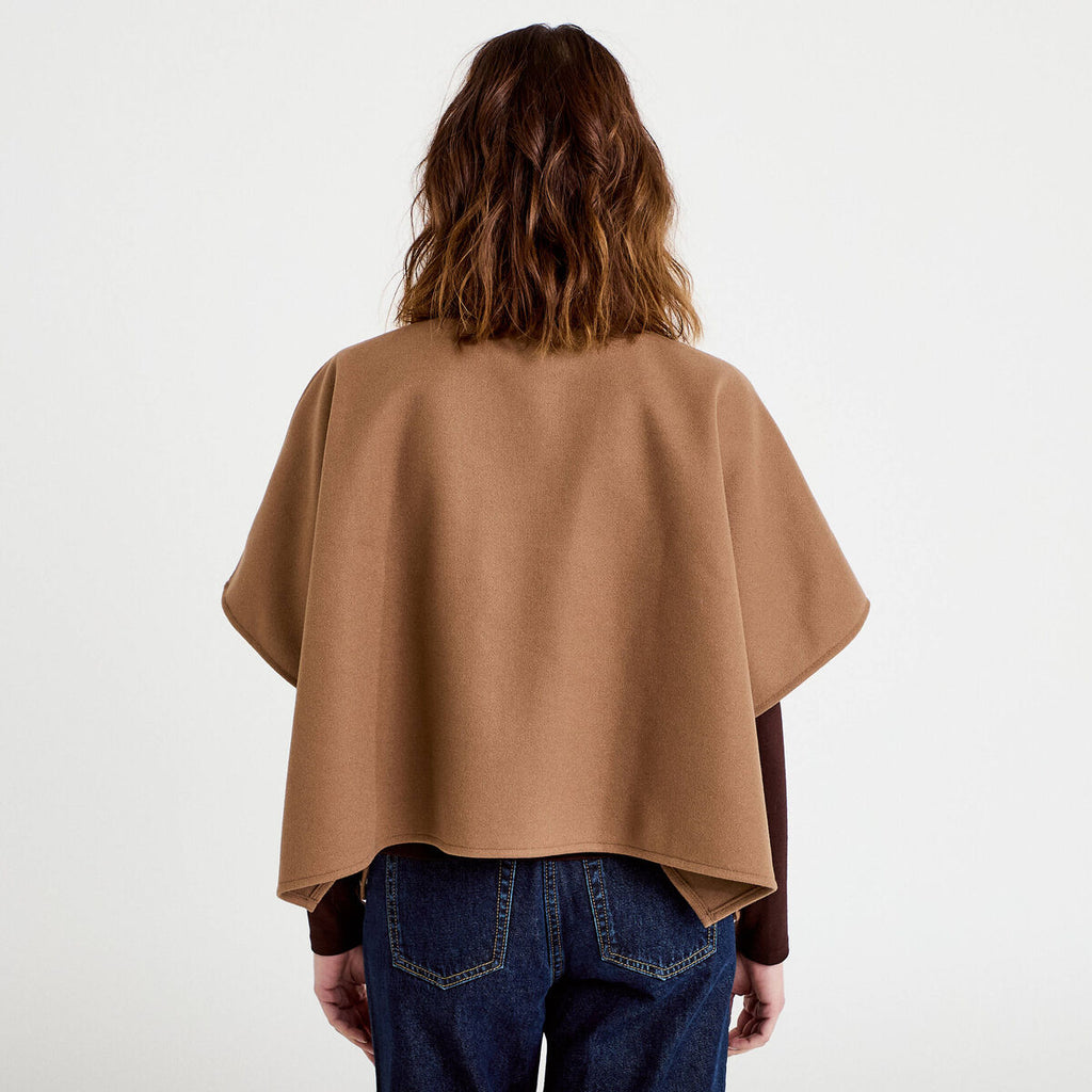 Poncho col américain beige femme