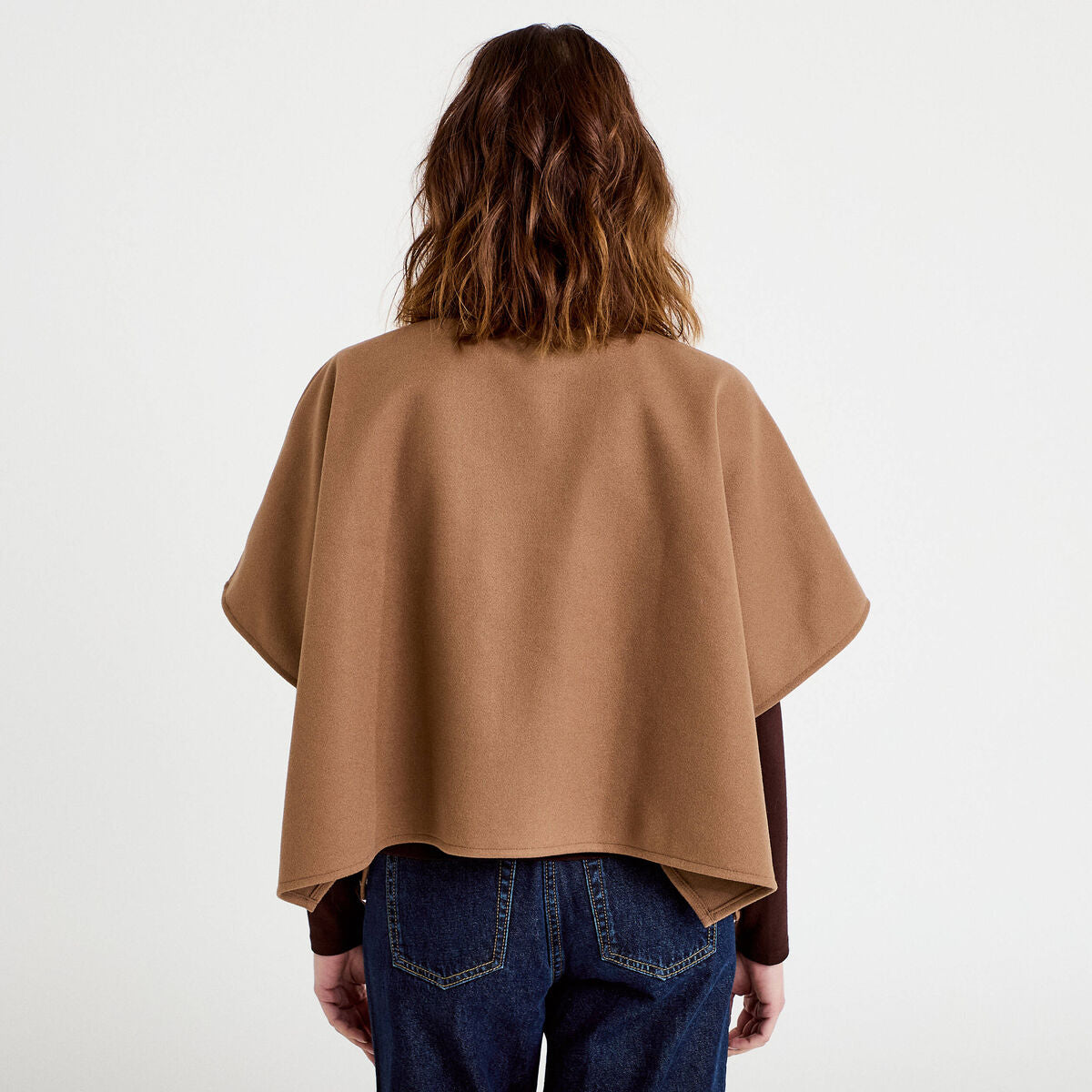 Poncho col américain beige femme