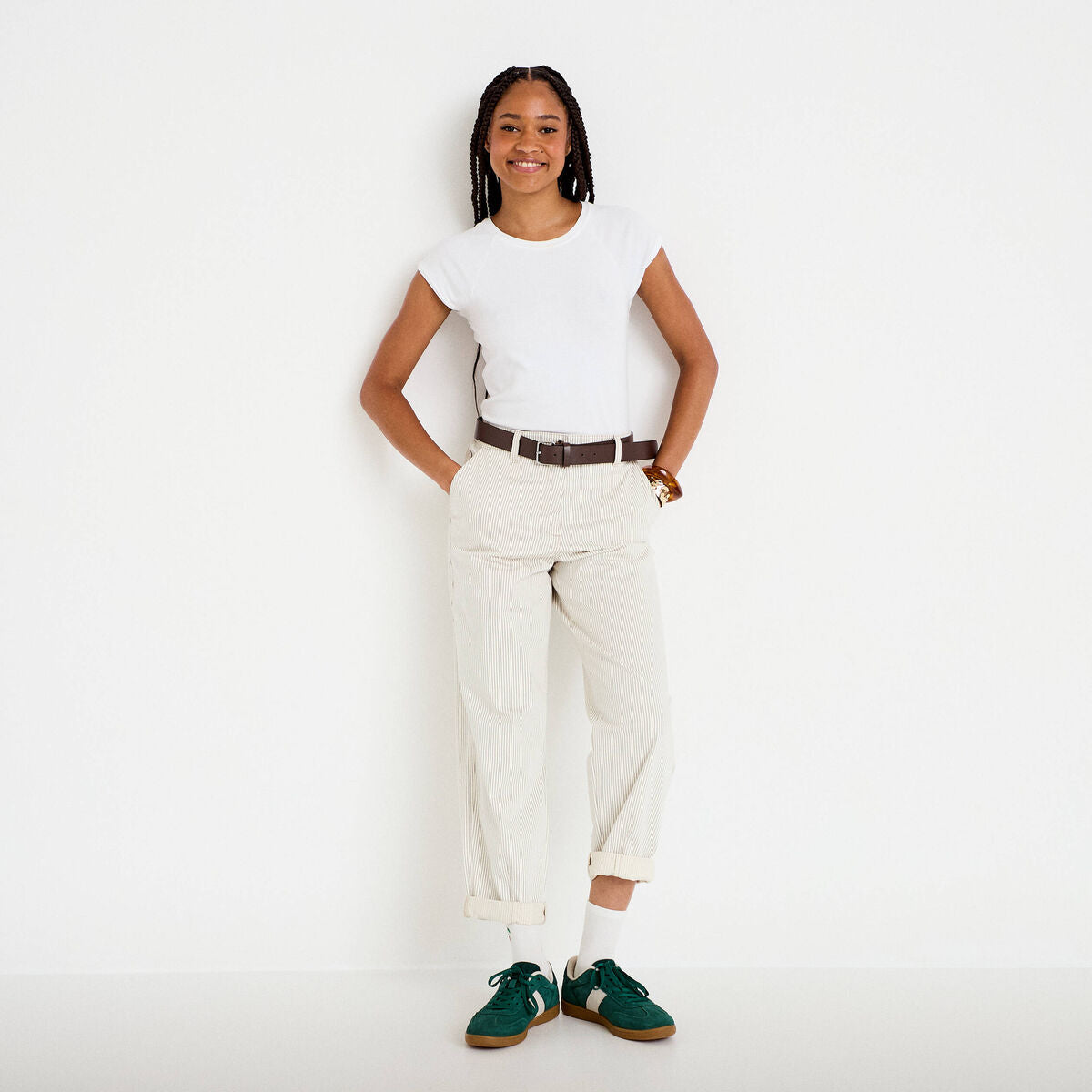 Pantalon chino 7/8ème taille élastiquée blanc femme