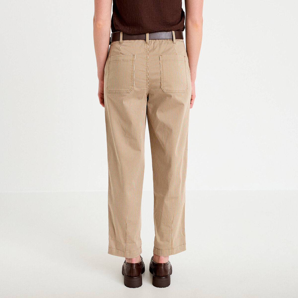 Pantalon chino 7/8ème taille élastiquée taupe femme