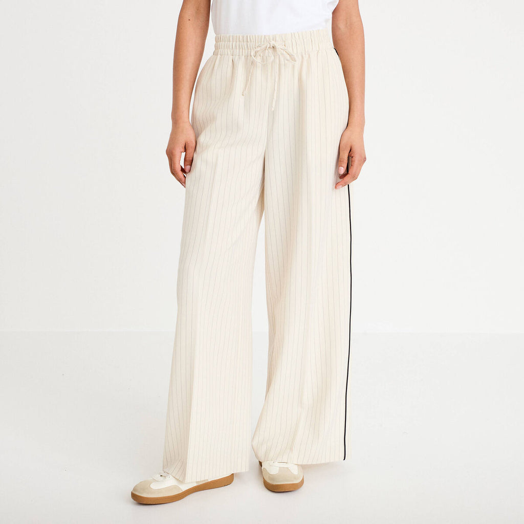Pantalon large taille élastiquée blanc femme