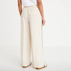 Pantalon large taille élastiquée blanc femme