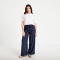 Pantalon large taille élastiquée bleu clair femme