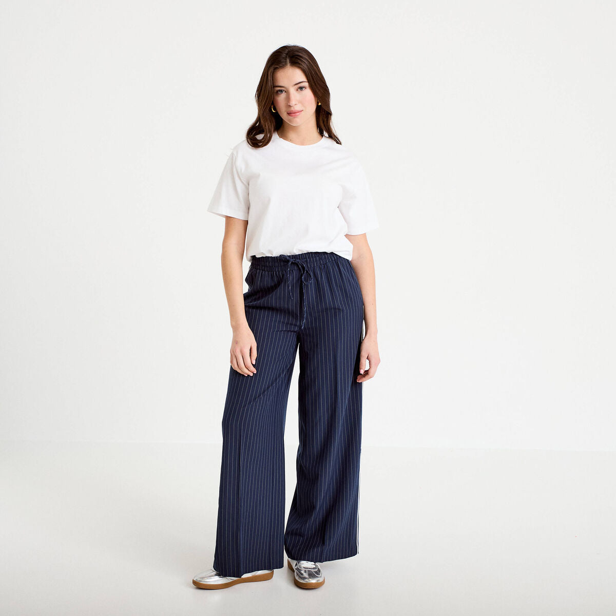 Pantalon large taille élastiquée bleu clair femme