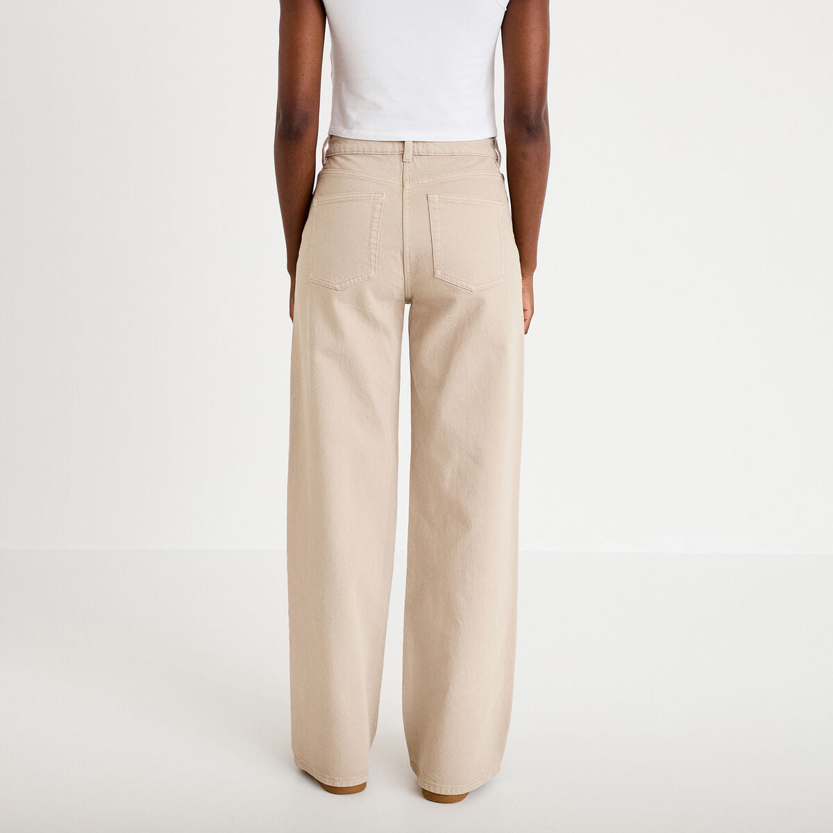 Jean wide leg taille haute beige femme