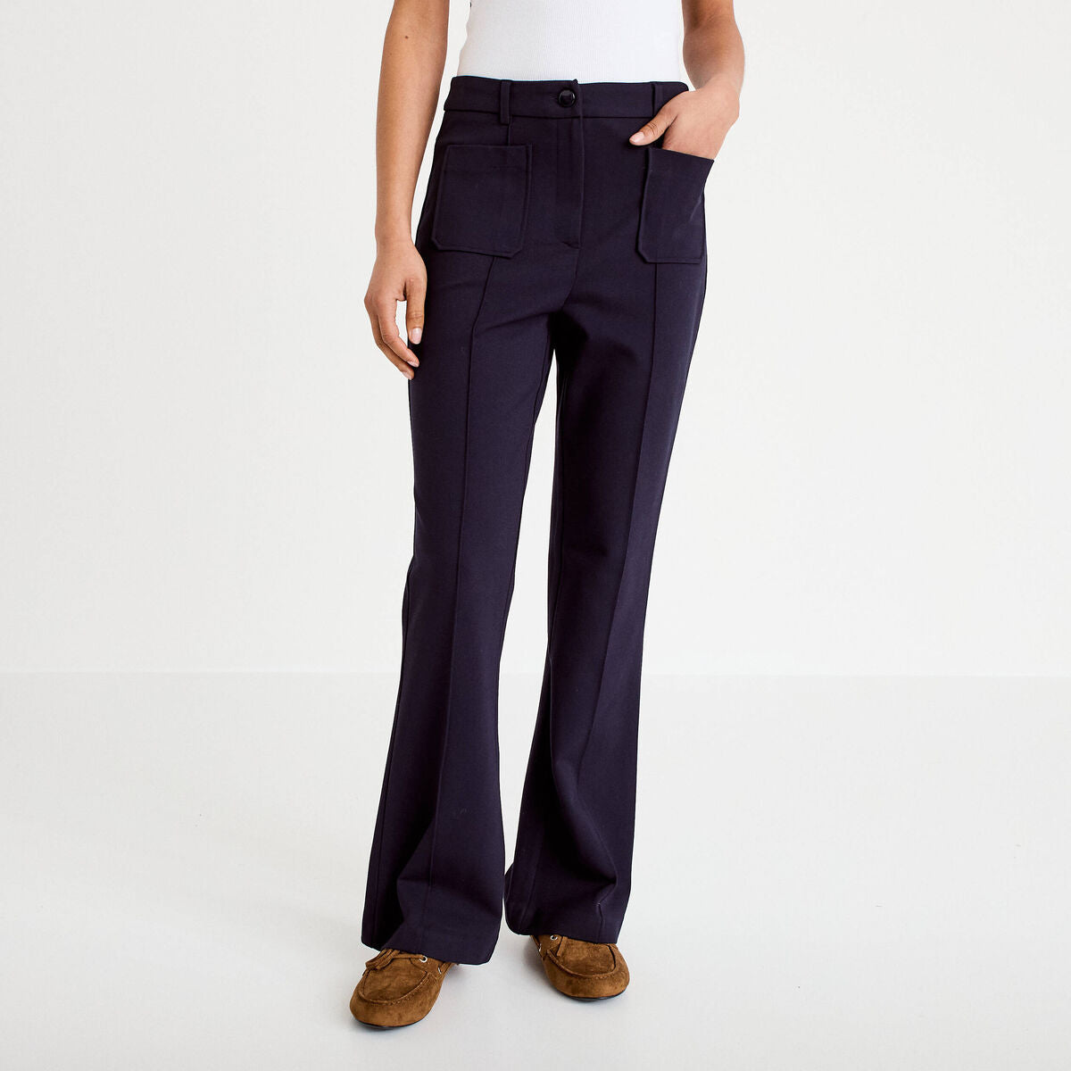Pantalon bootcut taille standard bleu marine femme
