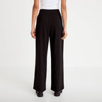 Pantalon large ceinture bijou noir femme