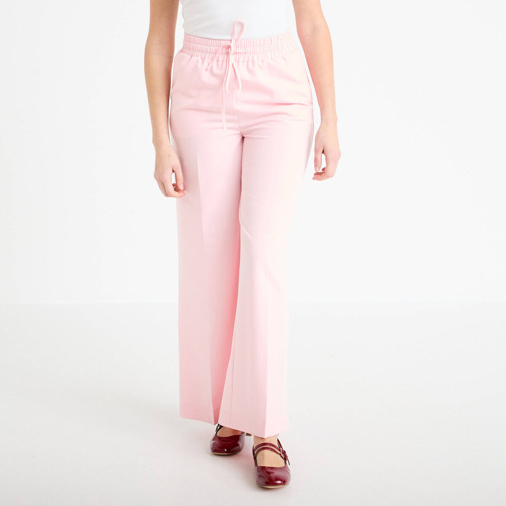 Pantalon large taille élastiquée rose clair femme
