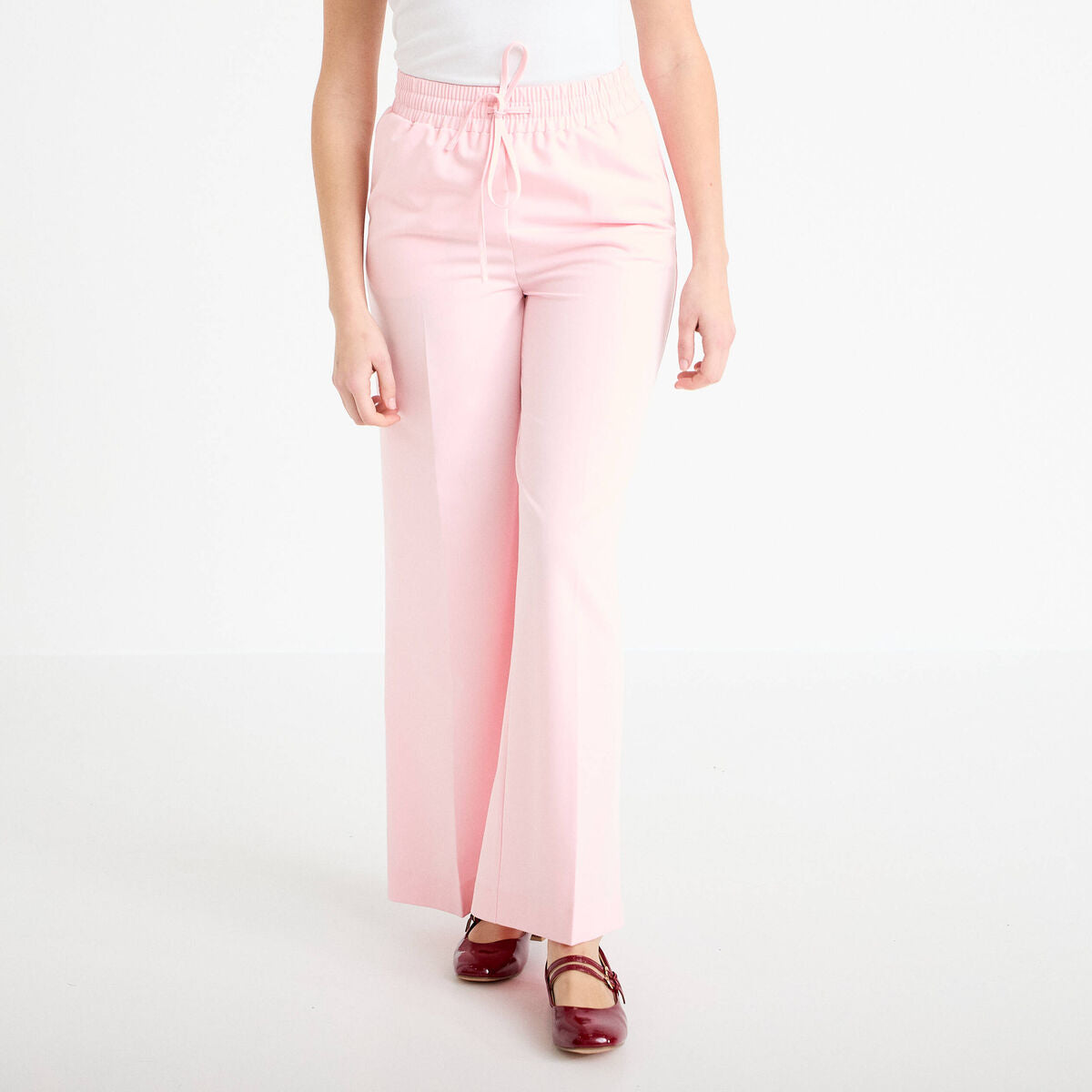 Pantalon large taille élastiquée rose clair femme