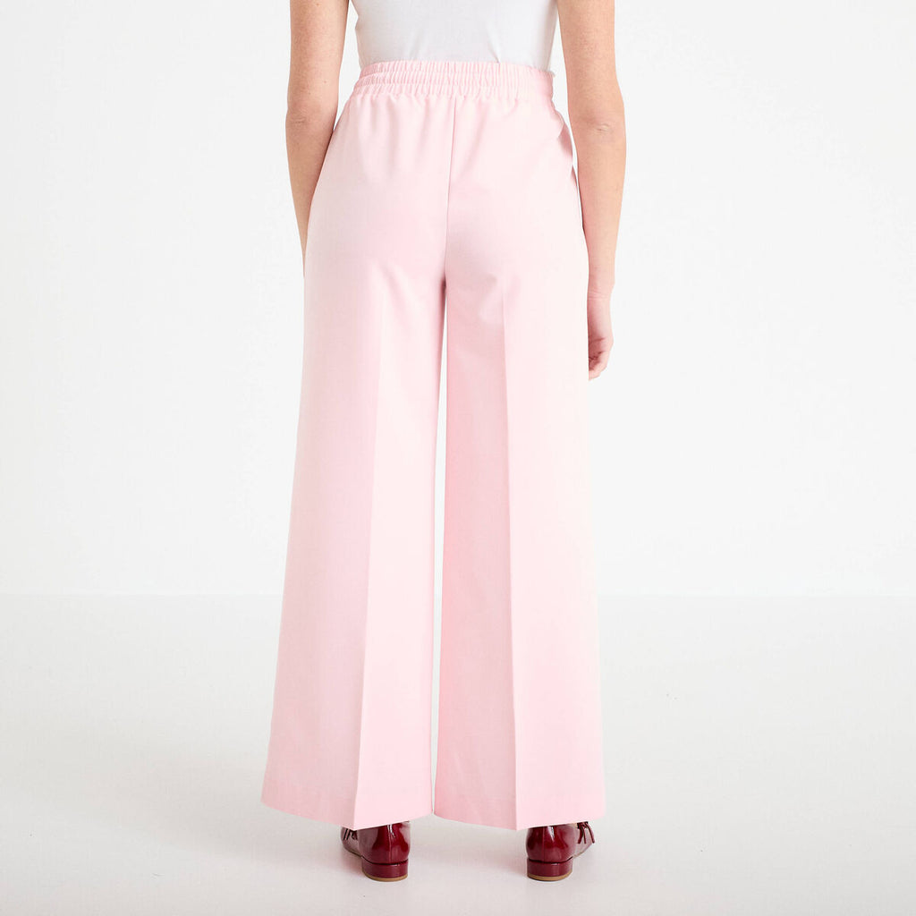 Pantalon large taille élastiquée rose clair femme