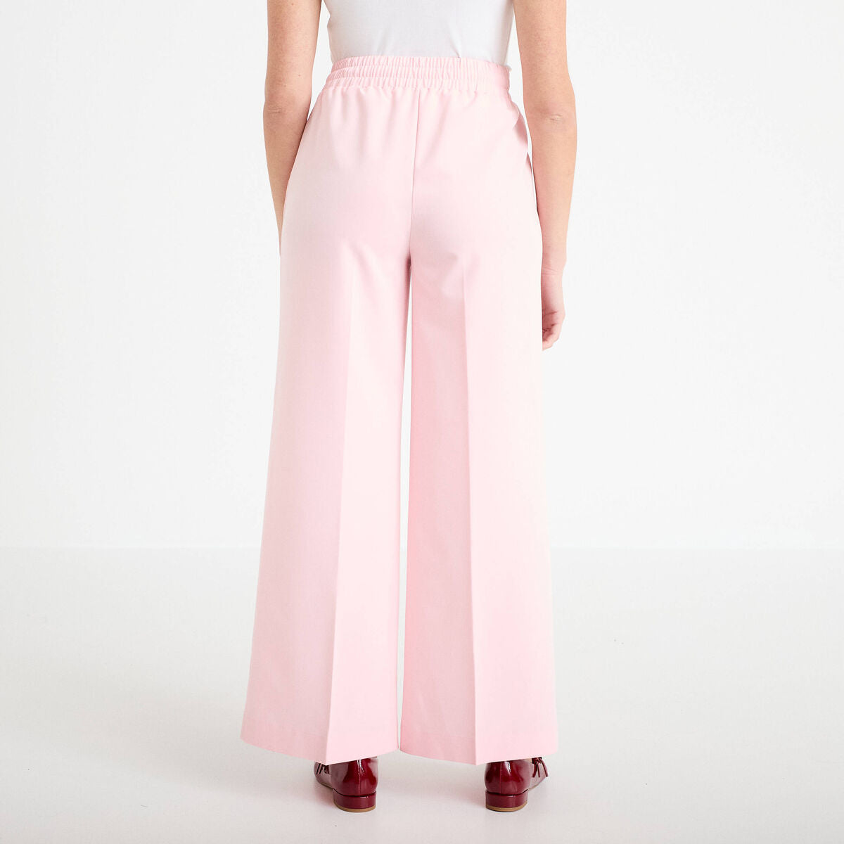 Pantalon large taille élastiquée rose clair femme