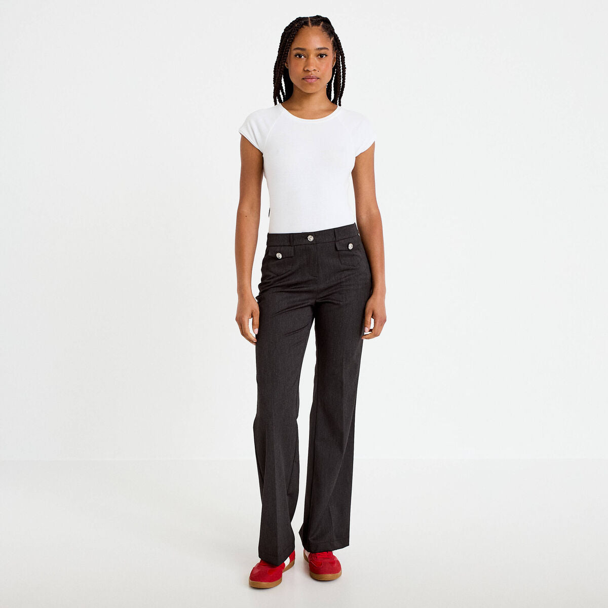 Pantalon bootcut taille basse gris foncé femme