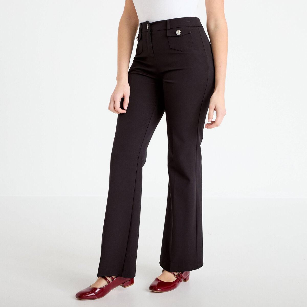 Pantalon bootcut taille basse noir femme