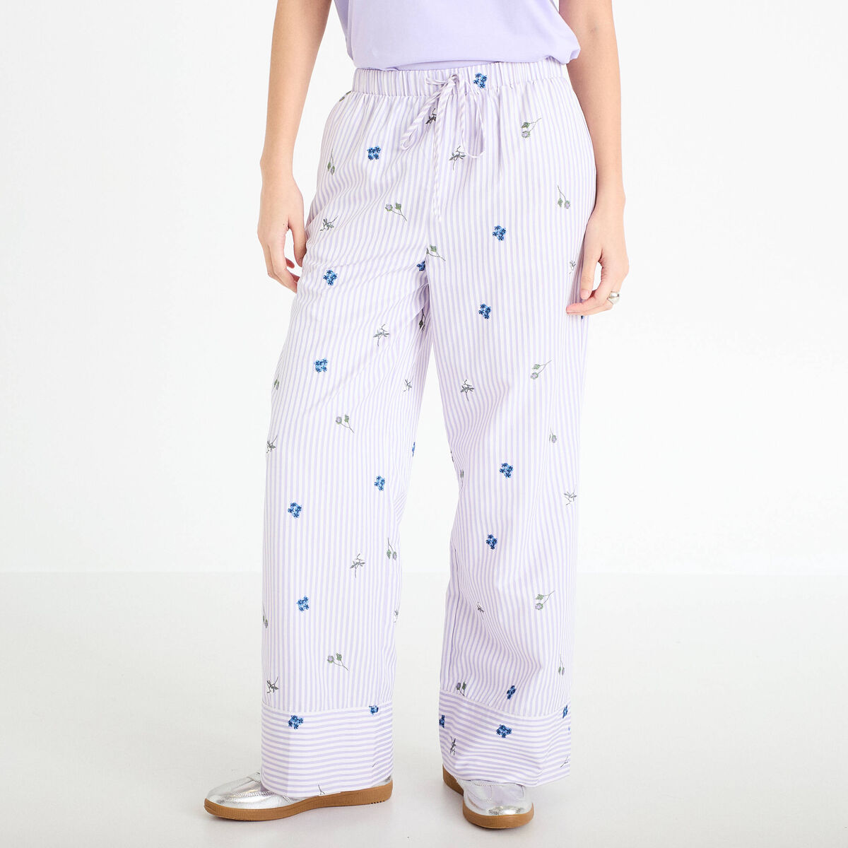 Pantalon large brodé Bridgerton violet clair femme