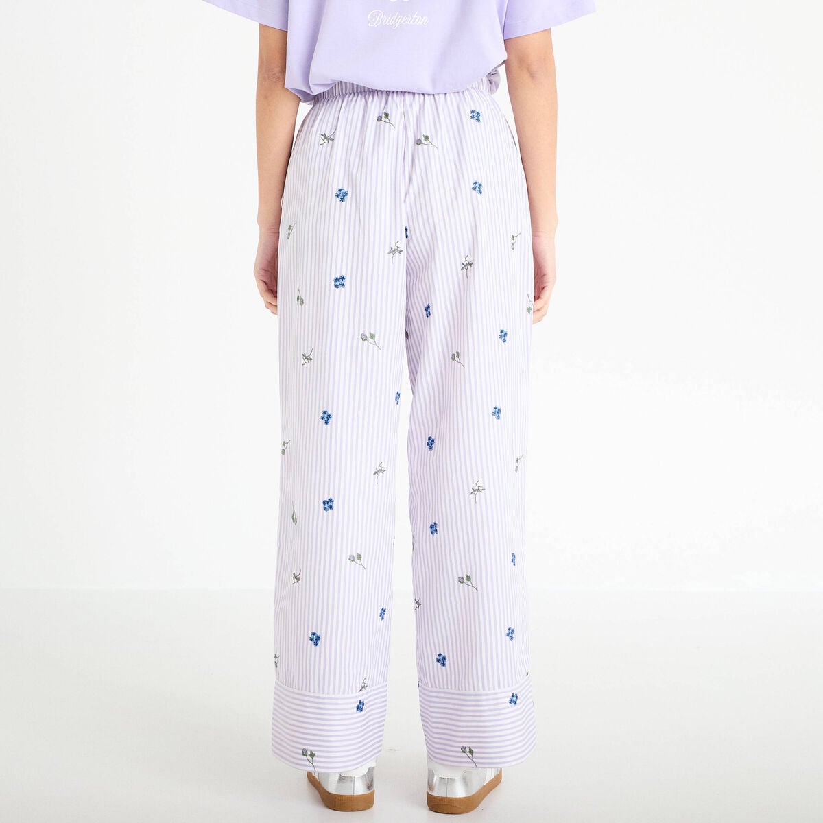 Pantalon large brodé Bridgerton violet clair femme