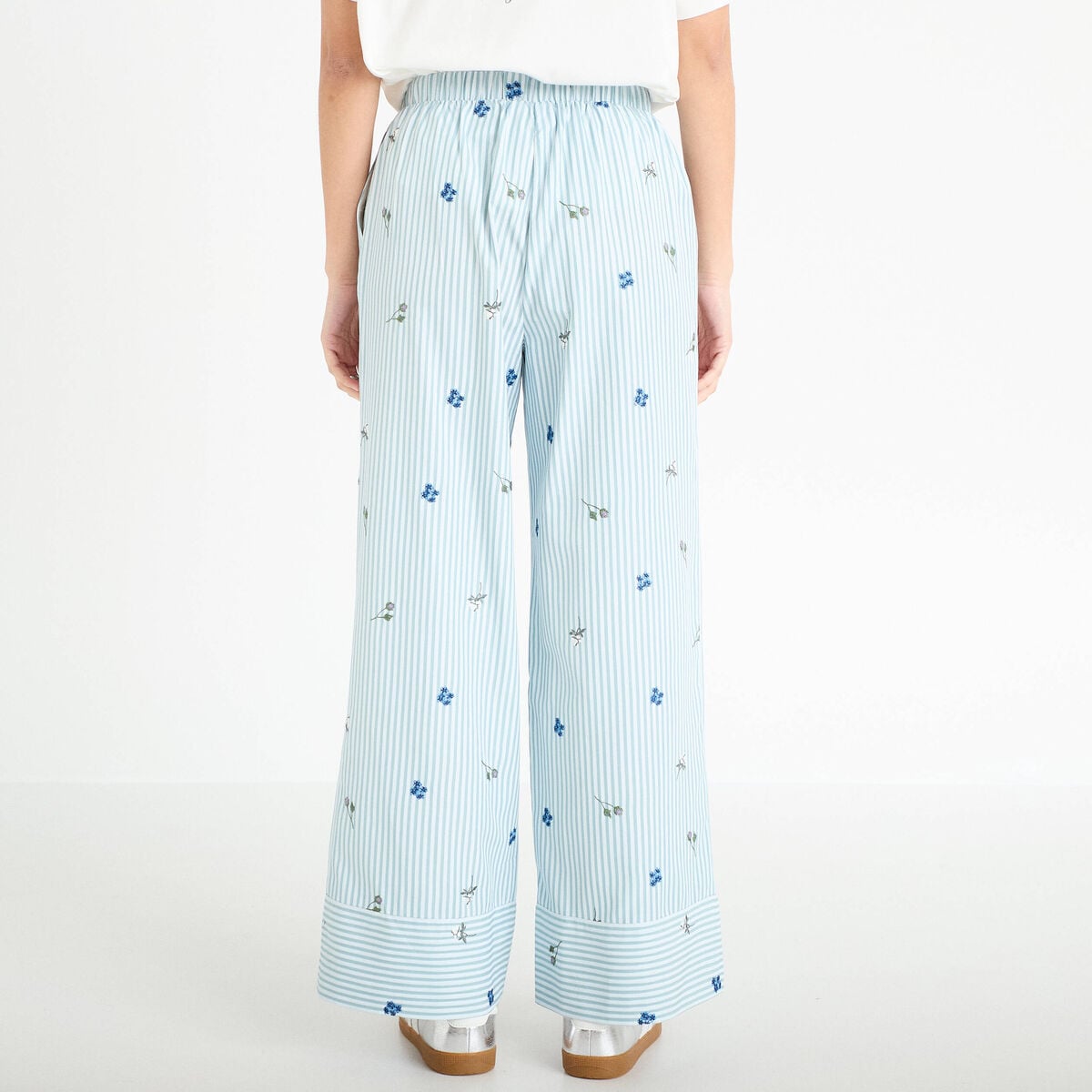 Pantalon large brodé Bridgerton bleu clair femme