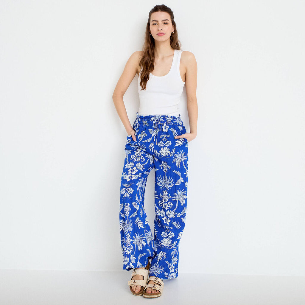Pantalon large taille standard plissé bleu roi femme
