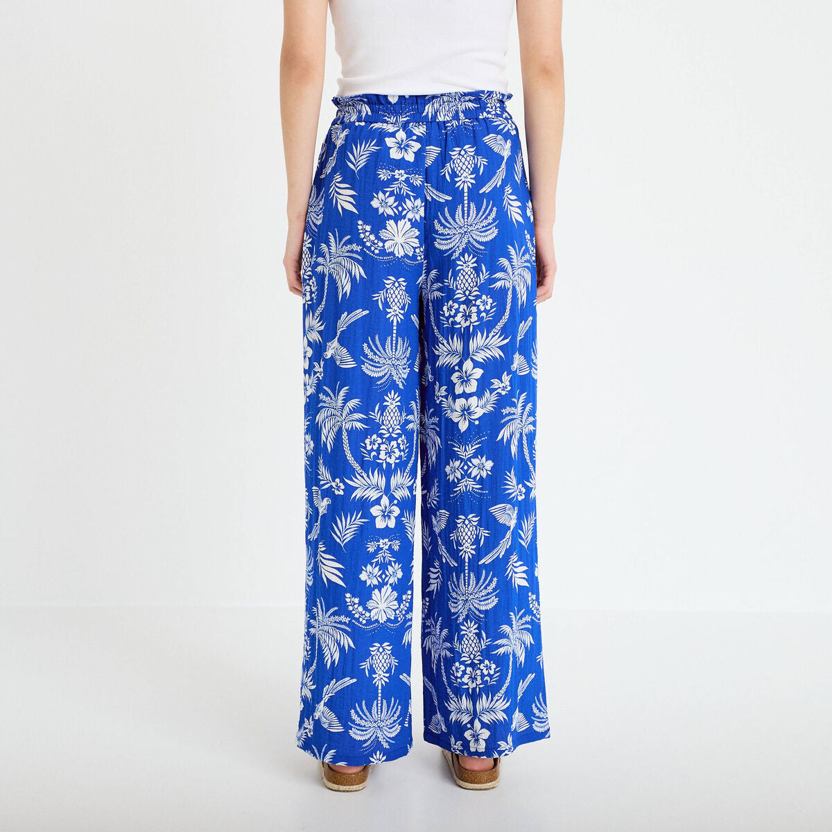 Pantalon large taille standard plissé bleu roi femme