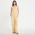Pantalon large fluide jaune paille femme