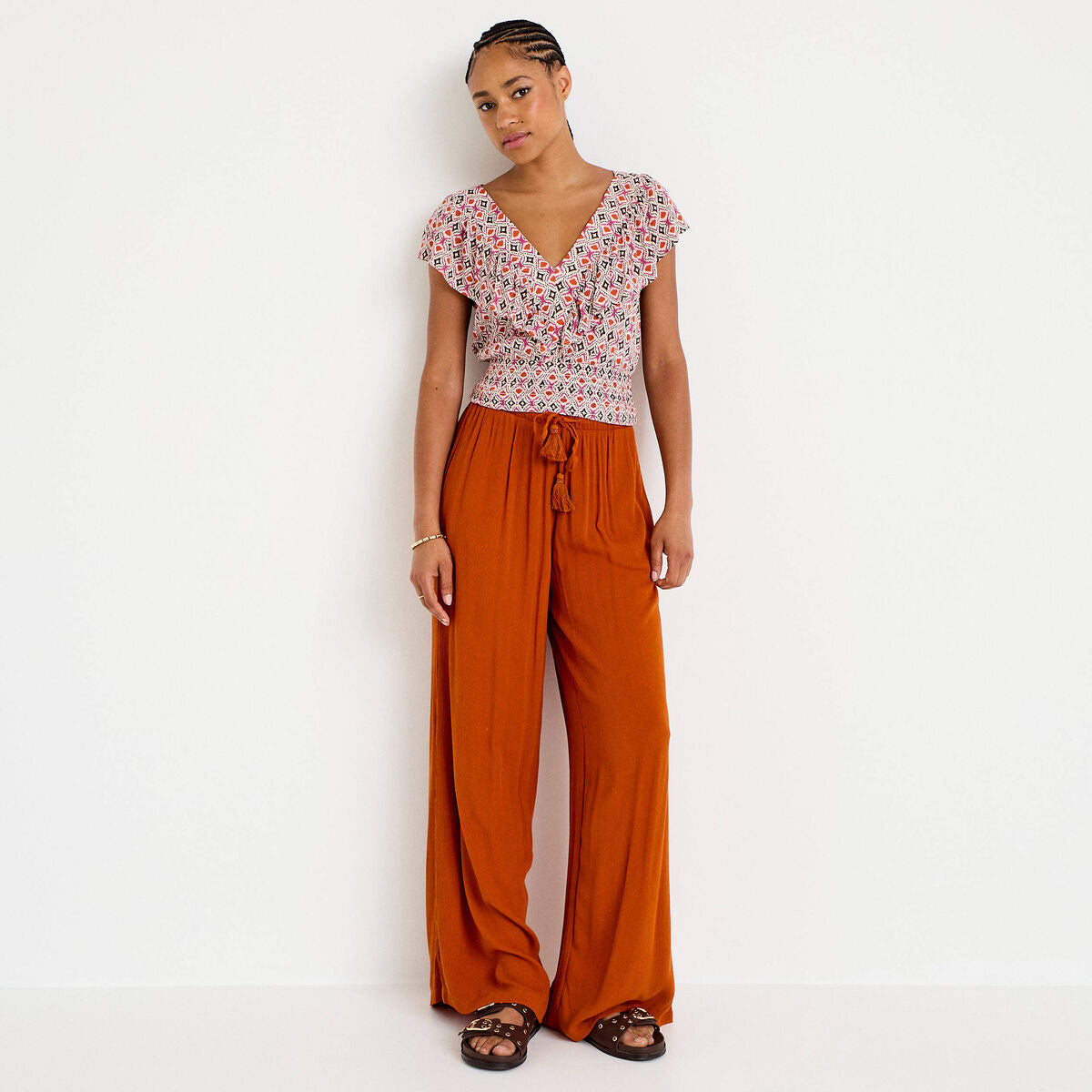 Pantalon large taille standard orange foncé femme