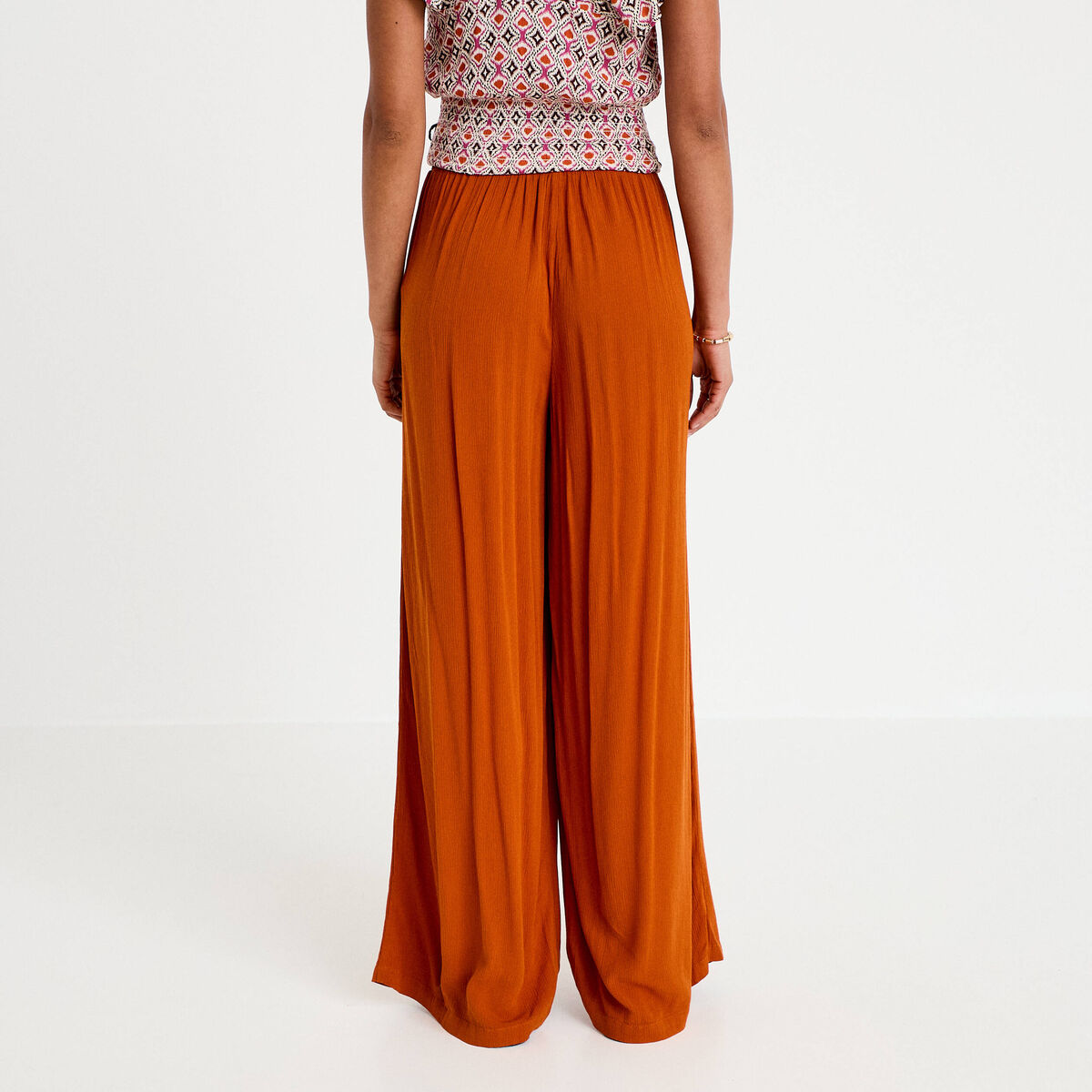 Pantalon large taille standard orange foncé femme