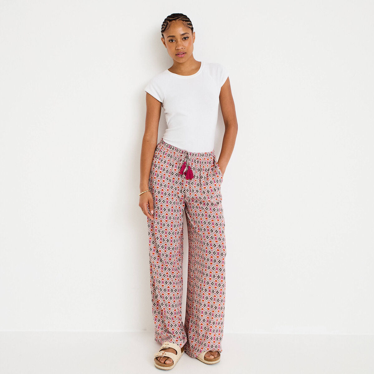 Pantalon large taille standard blanc femme